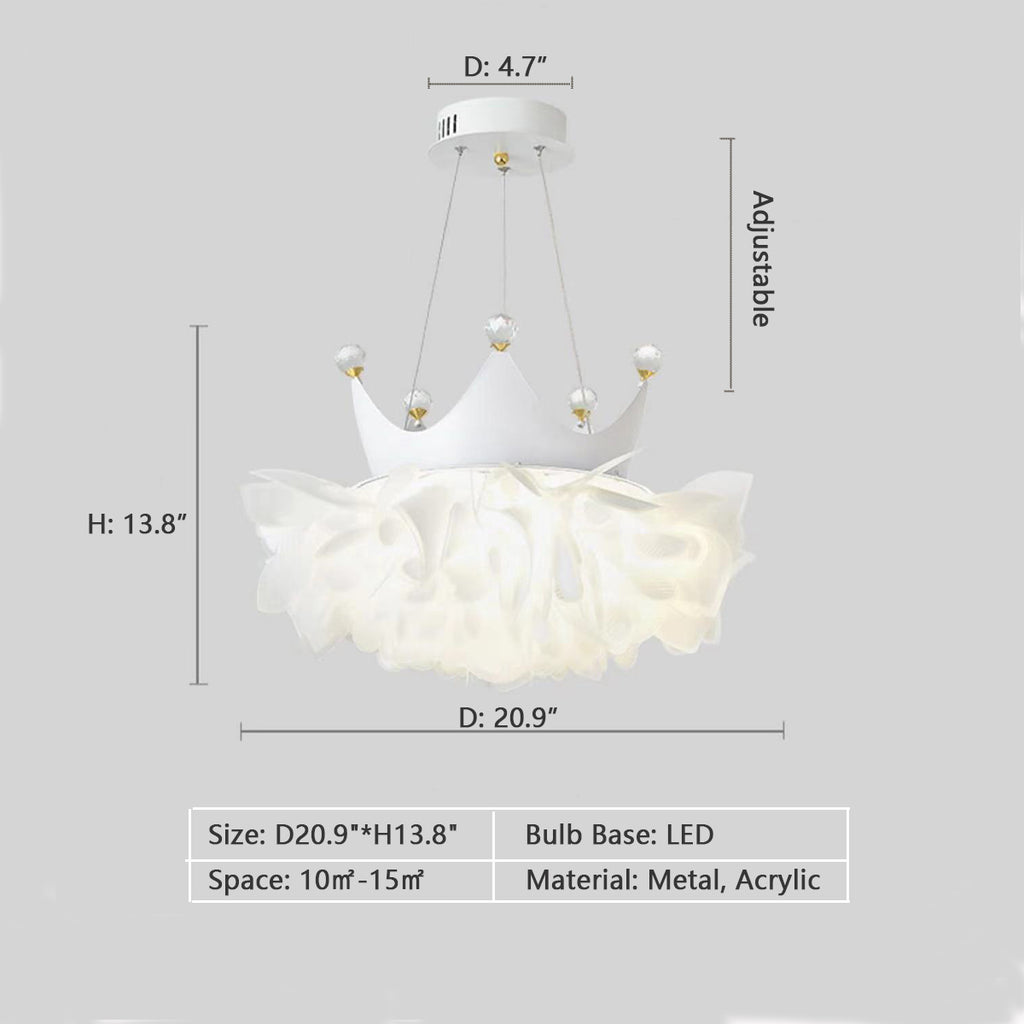 D20.9"*H13.8" crown, ceam, white, crystal bead, floral lace, princess, queen, modern girl, modern femme, kid's room, girl's rom, bedroom, living room, pendant