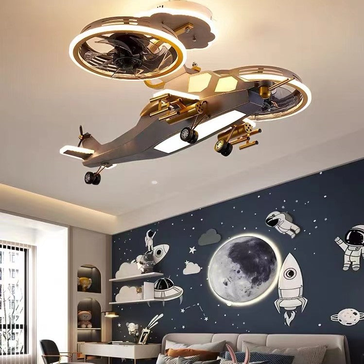 creative, cartoon, airplane, plane, fan, lignt, kids' bedroom  helicopter led light with fan
