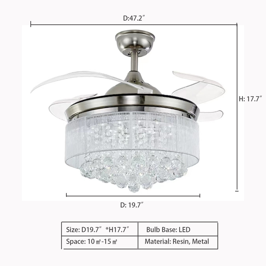 D19.7"*H17.7"   Creative Invisible Fan Blade Crystal Pendant Chandelier for Bedroom/Living Room   resin, three-speed,  Whisper-quiet motor quietly