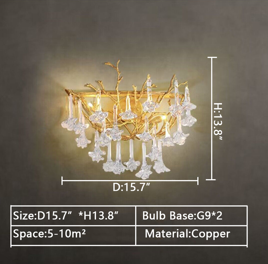 D15.7inches Art flower branch pendant wall light copper creative Light fixture for bedside/study/living room