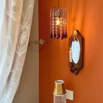 Vintage teardrop crystal chandelier branch entryway light fixture amber color pendant light for bedside/study brass and glass light fixture