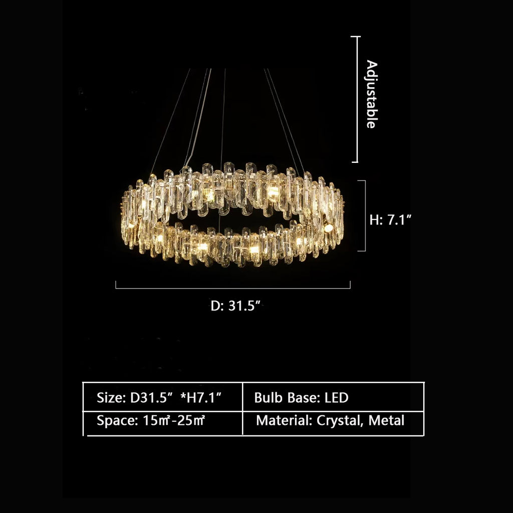 Round D 31.5" * H 7.09"  light luxury, ring, hollow, loop, golden, crystal, ceiling, living room, bedroom, round dining table, suit