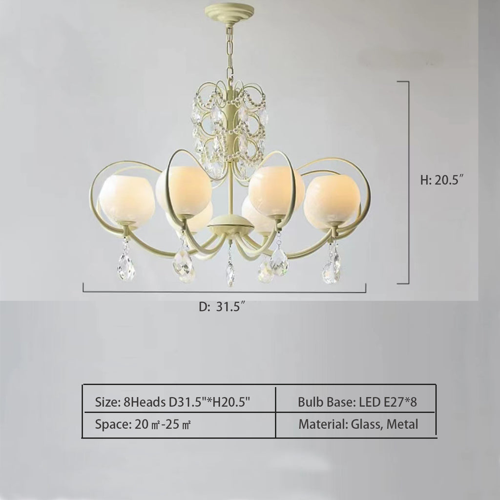 8Heads: D31.5"*H20.5"  Vintage French Branch Cream White Crystal Pendant Chandelier for Living Room/Bedroom  crystal pendeloque pendant