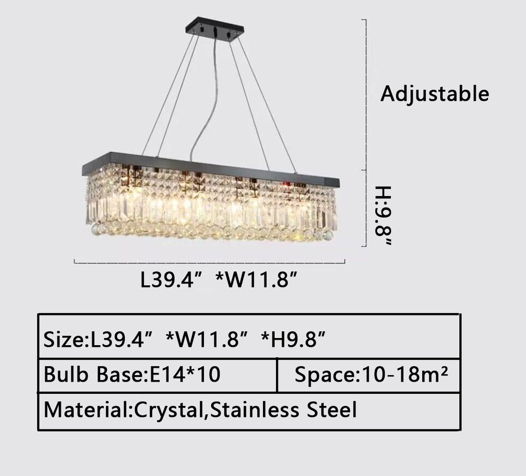 L39INCHE EXTRA LONG Modern Rectangular Crystal Chandelier, K9 Crystal With Black Base, Dining Room Pendant Light EXTRA LARGE for dining table /kitchen island/coffee table