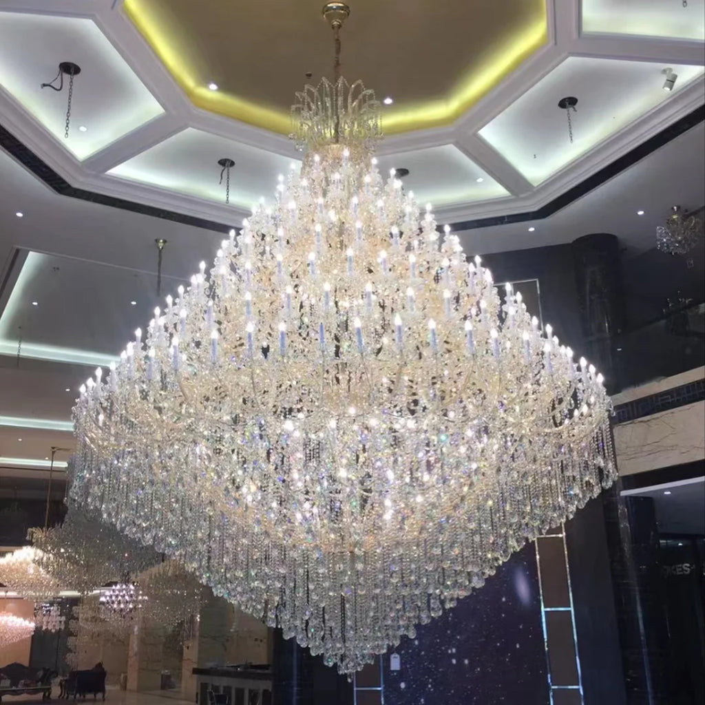 oversized multi-tier candle classic/traditional crystal chandelier silver/chrome crystal huge light fixture for big-ceiling foyer/staircase/hallway/lobby/entryway/hotel,coffee shop,shopping mall,restaurantrant