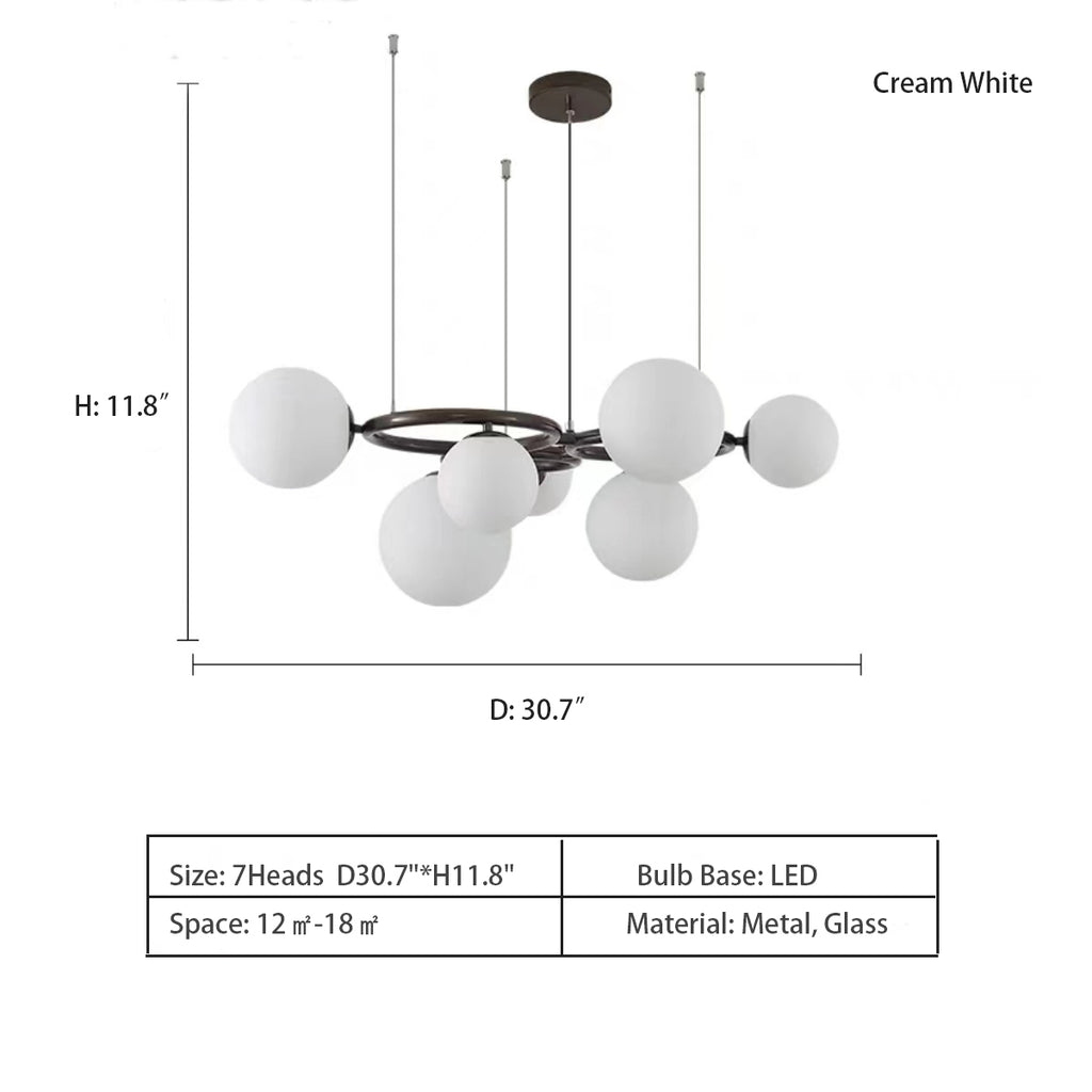 7Heads: D30.7"*H11.8"   Nordic Minimalist Multi-Head Transparent Glass Sphere Pendant Chandelier for Living/Dining Room   somky grey, cream white and clear glass  Puppet Ring Pendant by Romani Saccani Architetti Associati for Vistosi
