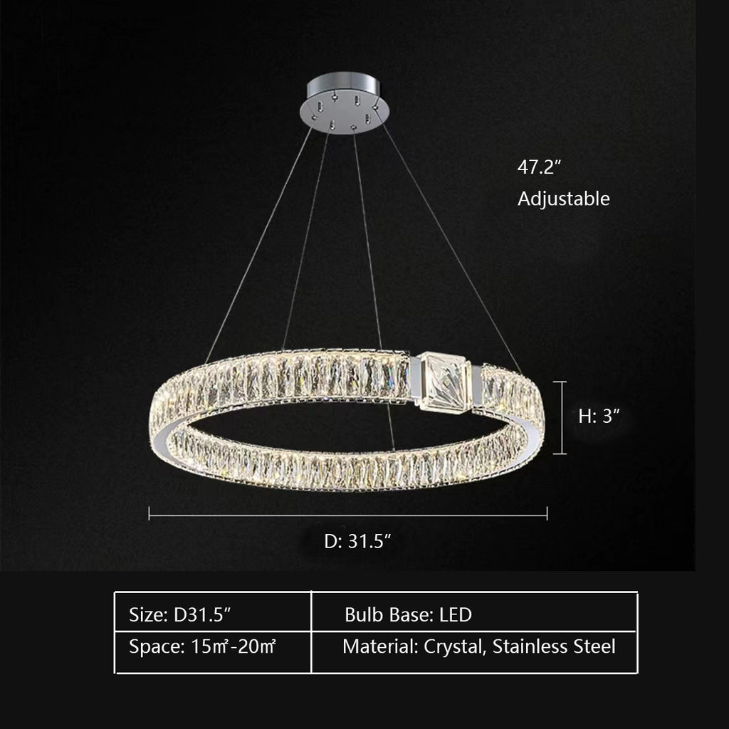 1Layer: D31.5"  crystal, stainless steel, orbit, round, ring, tiered, oval, pendant, minimalist, light luxury, living room, dining room, bedroom, home office