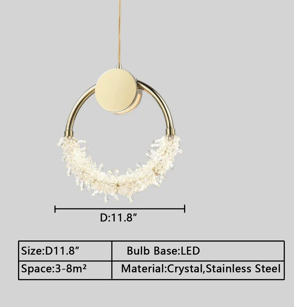D11.8inches Modern Art Creative Ring Gold/Black Crystal Chandelier Nordic Entryway/Dining Room Pendant Light 