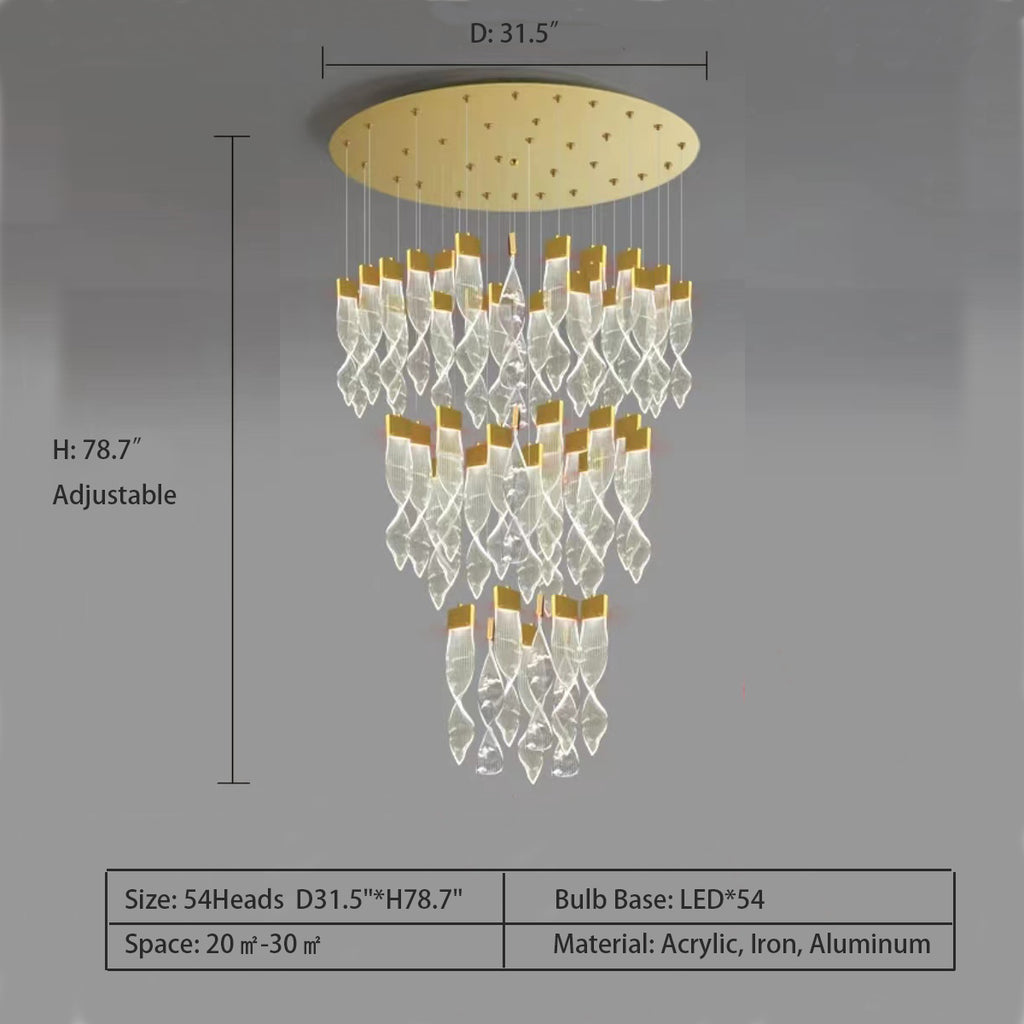 54Heads: Round D31.5"*H78.7"  Extra Large Multiole Acrylic Spiral DNA Shaded Collcetion Chandelier for High-ceiling Room   Acrylic, Iron, Aluminum classic black and luxurious gold