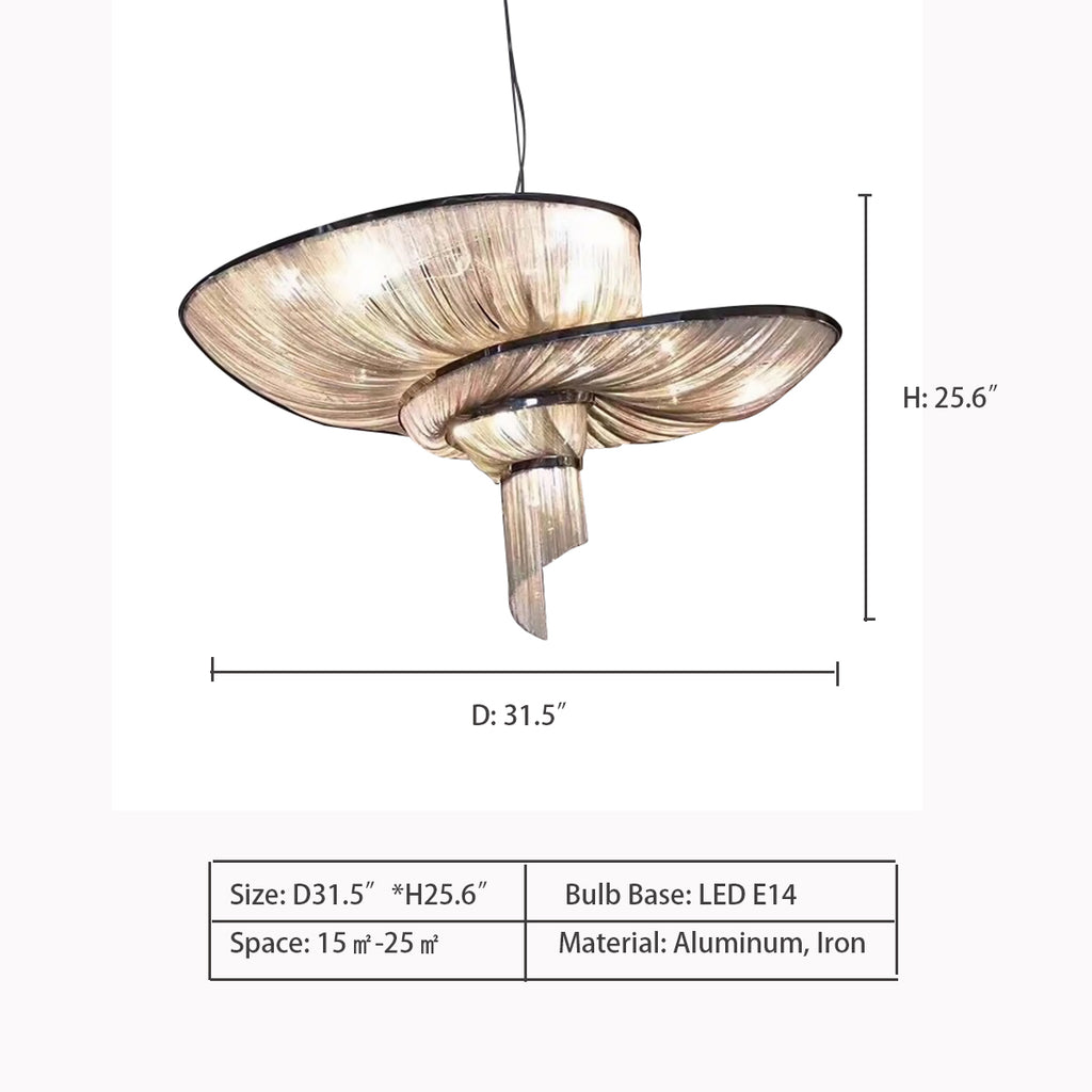 D31.5"*H25.6"    Epoque Suspension Lamp by Terzani    art, trendy, tessel, aluminum chain, chandelier, living room, unique, dining room, spiral