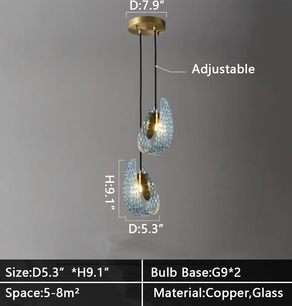 D7.9" small pendant light 2 light D5.3" FOR study/bedside/entryway decor Flower Creative Bedside Pandant Chandelier Living Room Decor Background Wall Light Luxury Copper Bedroom Blue Glass Hanging Lamp