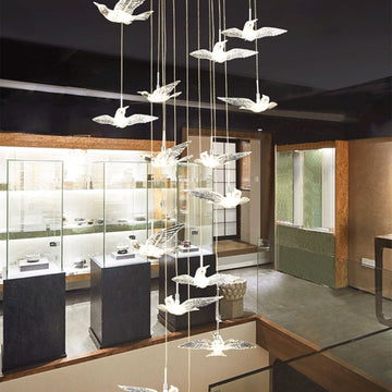 Art pendant chandelier  3D White Bird  Modern  crystal chandelier  for staircase/foyer/hallway 2-story high-ceiling home 