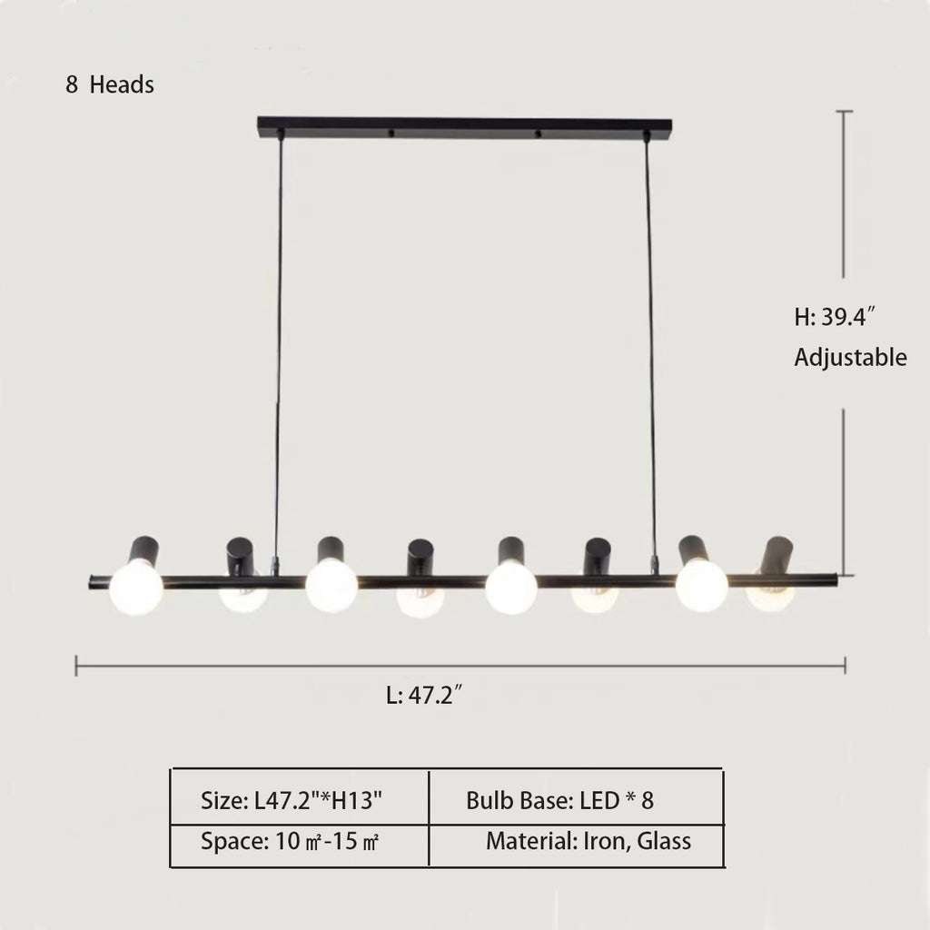 8Heads: L47.2"*H13"  Oversized Nordic Minimalist Linear Multi-Head Black Pendant Light for Dining Area