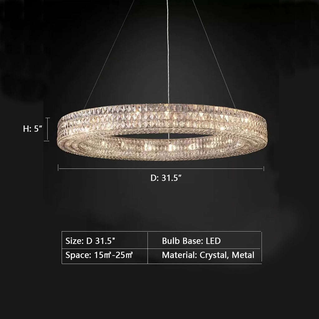 D: 31.5"  Crystal Nimbus Ring Chandelier Modern / Contemporary Light 59" W  , ring, crystal, pendant, oversized, extra large, for large room, for big living room, round dining table