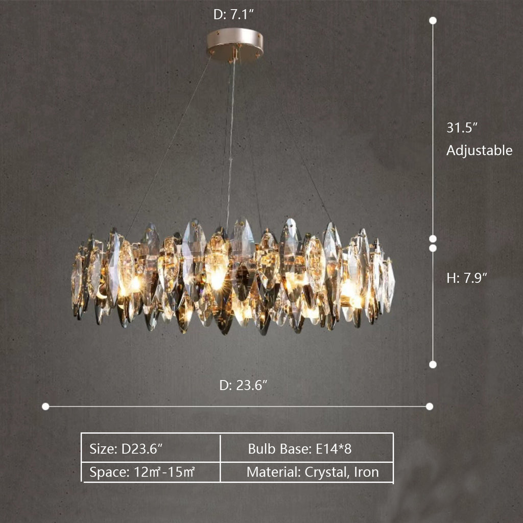 Round: D23.6"  crystal, slices, split-level, facet, light luxury, round, oval, pendant, chandelier, suit, living room, dining room, bedroom