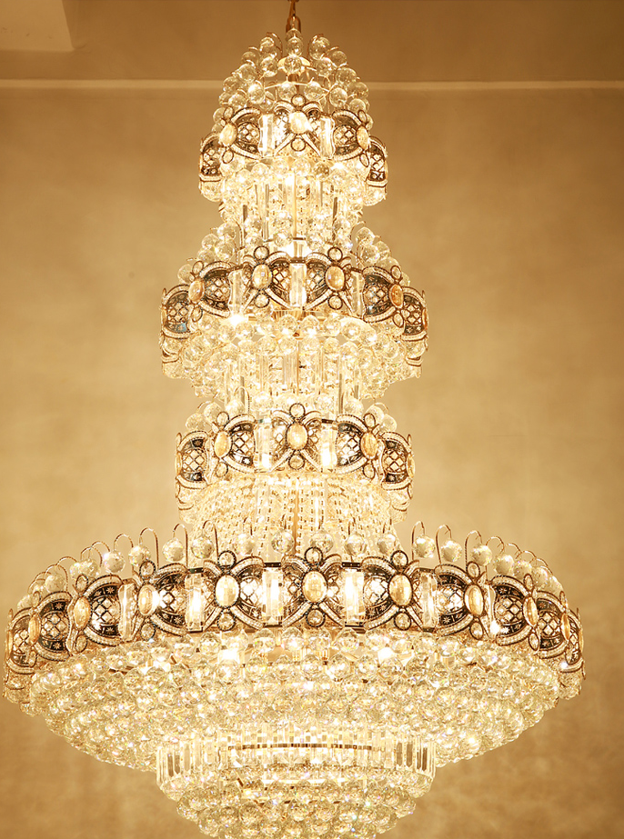 Oversized Empire Gold Crystal Chandelier Luxury Light Fixture for Foryer Staircase/ High Ceiling Living room / Hallway/ Entryway