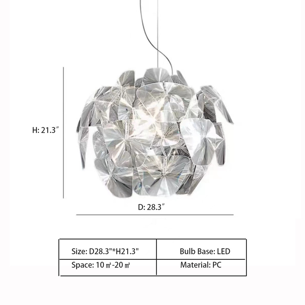 D28.3"*H21.3"  Hope Suspension Lamp by Luceplan   Art Geometric Transparent Slices Collection Sphere Pendant Chandelier for Living/Dining Room 