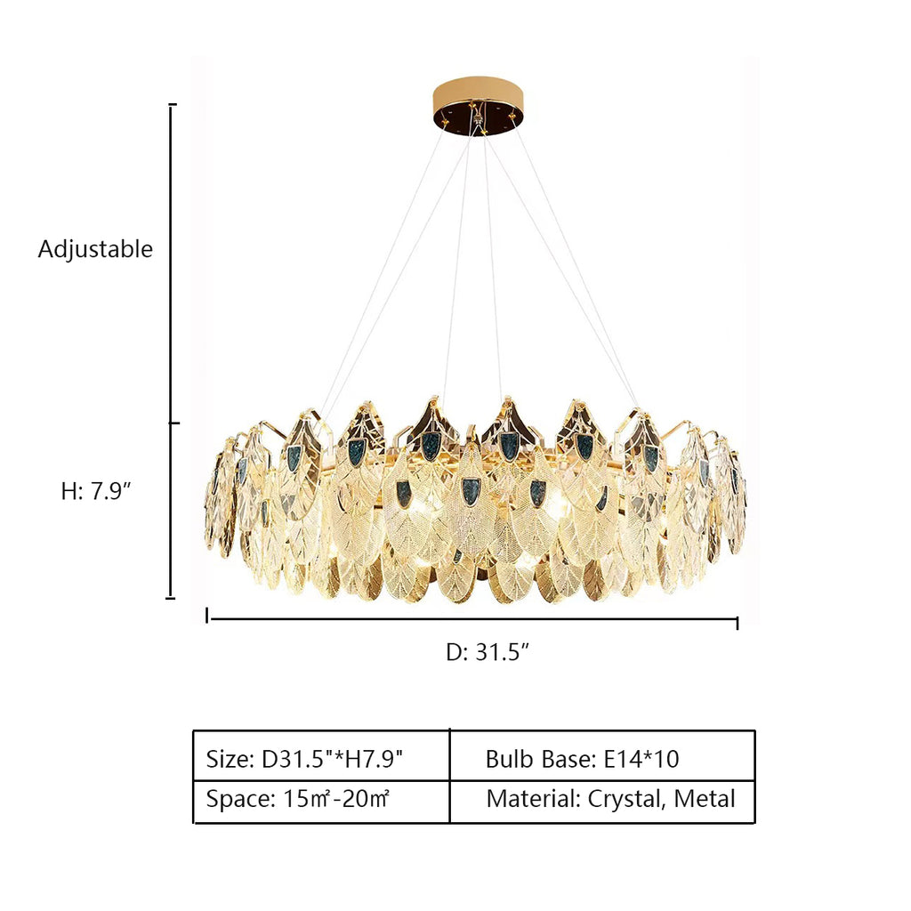 Round: D31.5"*H7.9"  modern, light luxury, crystal, butterfly, pendant, chandelier, suit, living room, dining table, bedroom, kitchen island, feather-like crystal accents, abalone shell