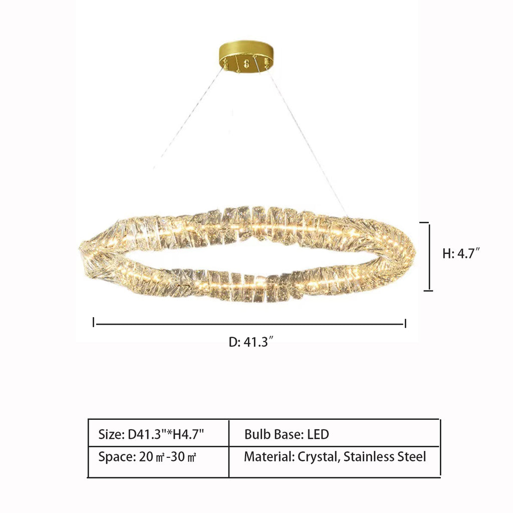 D41.3"*H4.7"  Post-modern Light Luxury Crystal Ring Loop Chandelier for Living/Dining Room   traditional form of ring
