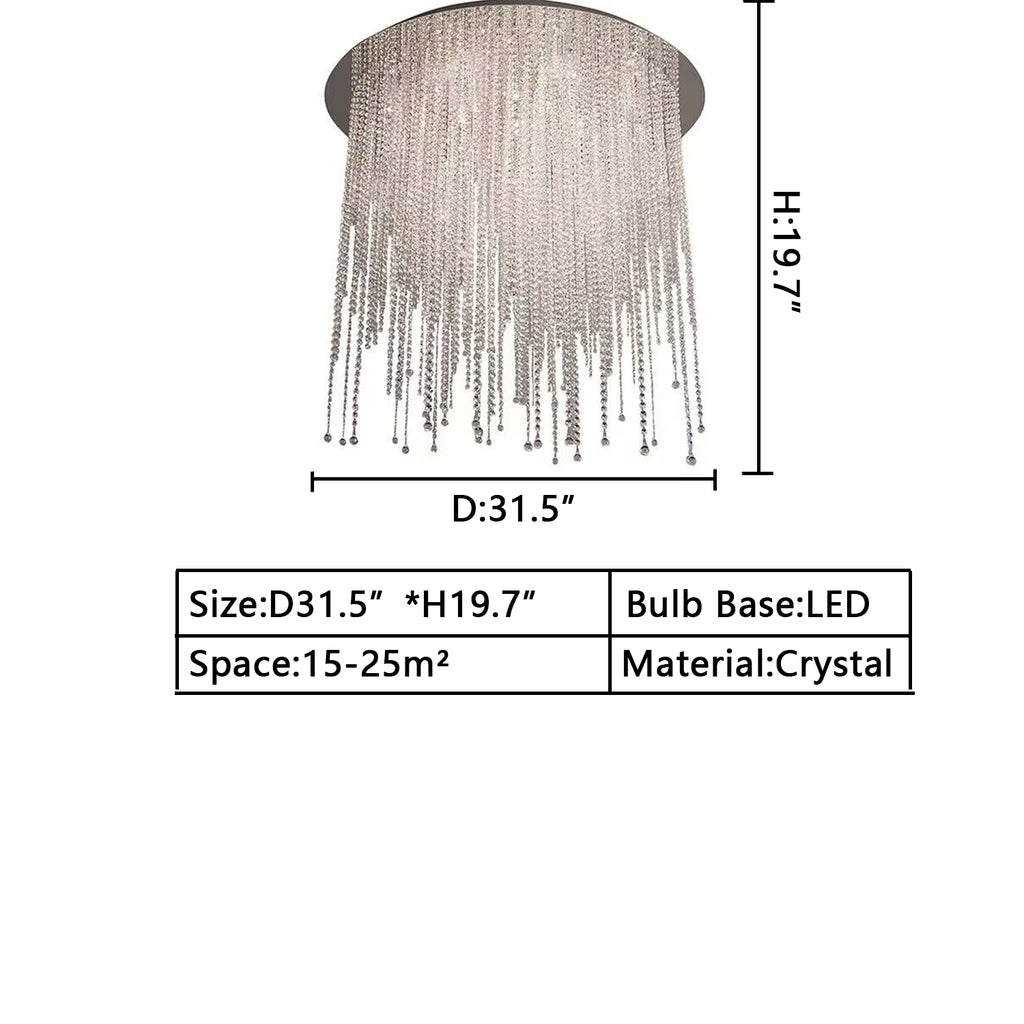 D31.5"*H19.7" ICE FALL Ceiling Creative Art Round Tassel crystal chandelier for living room/dining room/kitchen island/coffee table/dining table/bar/coffee shop