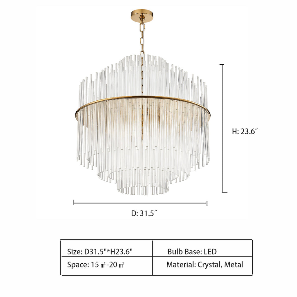 D31.5"*H23.6"  Modernism Tiered Ceiling Chandelier Crystal 9 Heads Pendant Light Fixture in Gold with Metal Chain Elegant Tiered Crystal Rod Pendant Chandelier for Living/Dining Room