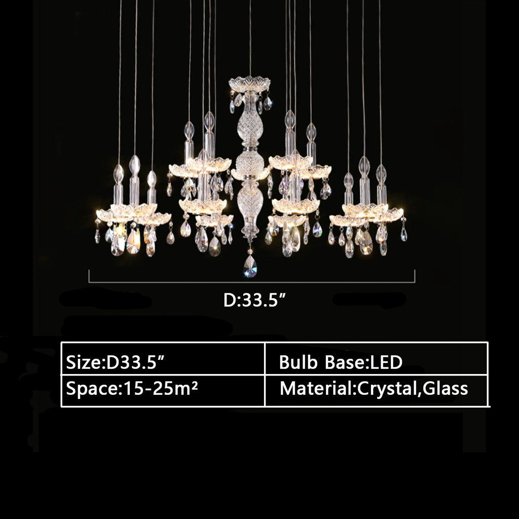 d33.5inches Extra LARGE CANDLE FRENCH romantic crystal chandelier modern white pendant light for big house/2-story/duplex buildings living room/dining room/foyer/hallway/entryway/kitchen island/coffee/dining table