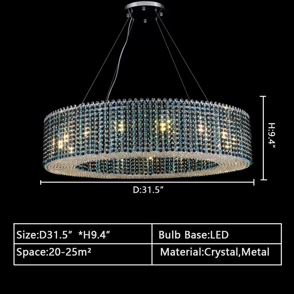 D31.5" Alleri Crystal Beads Luxury Chandelier modern round extra large blue/gold living room/dining room/bedroom/foyer/entryway light fixture