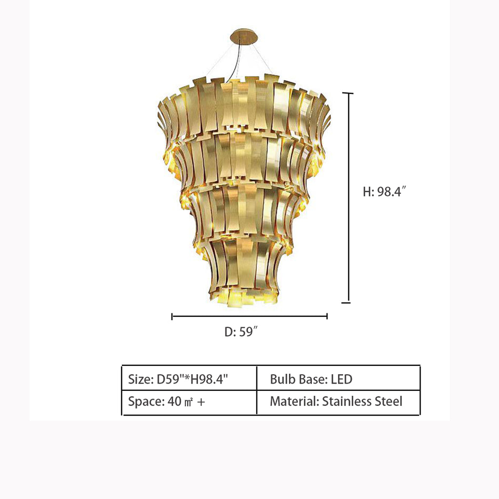 D59"*H98.4"  Kronleuchter / Art Deco DV4080 CLEAR CRYSTAL   ETTA CHANDELIER SUSPENSION by Delightfull  extra large, oversized, gold, luxury, tapering, tiered, chandelier, two-story foyer,  two-story living room, loft, villa, duplex