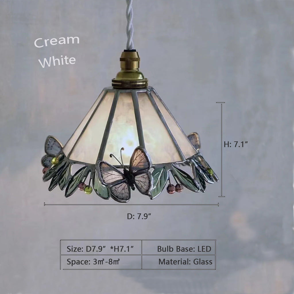 Cream White: D7.9"*H7.1"  Japanese Designer, Tiffany, retro, colorful, glass, impressionism, butterfly, natural, pendant, chandelier, foyer, entryway, coffee table, Monet