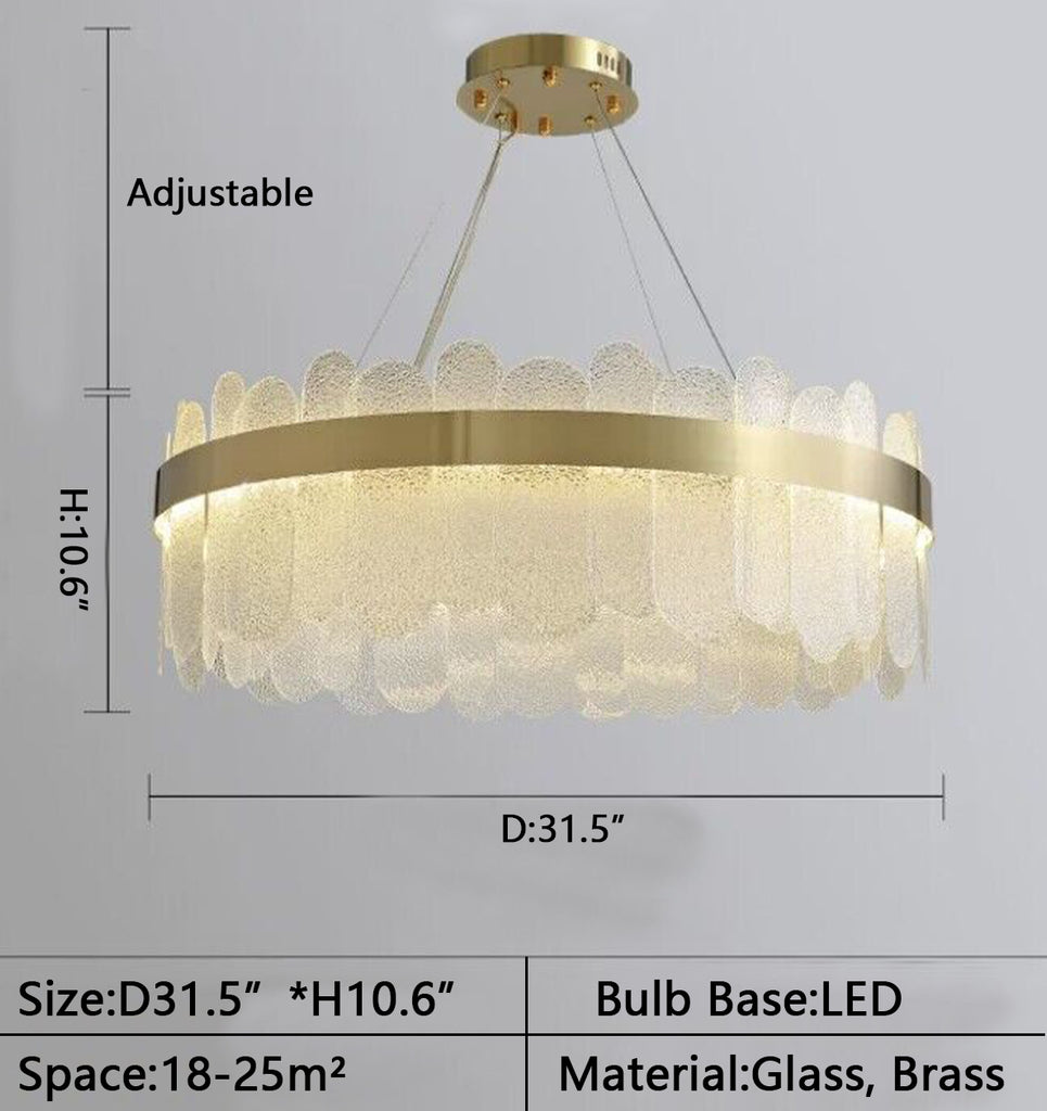 Round: D 31.5"*H 10.6" light luxury, brass, pendant, glass, chandelier, chandellier, suit, living room, dining room, bedroom, 