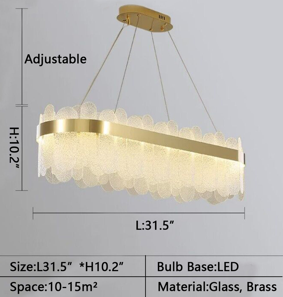 Rectangle: L 31.5"*H 10.2" light luxury, brass, pendant, glass, chandelier, chandellier, table,  dining room, kitchen island