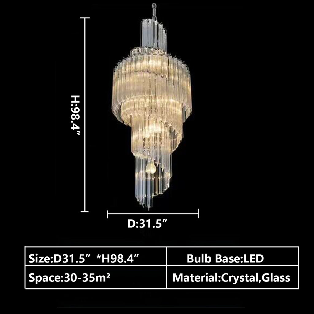 D31.5"*H98.4" Extra large double spiral Murano glass prism Chandelier hall staircase foyer crysta;l lights long cascade spiral style modern light