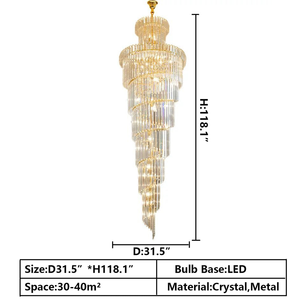 D31.5"*H118.1"Oversized/extra large/huge spiral long staircase crystal chandelier modern light fixture for 2-story/duplex buildings