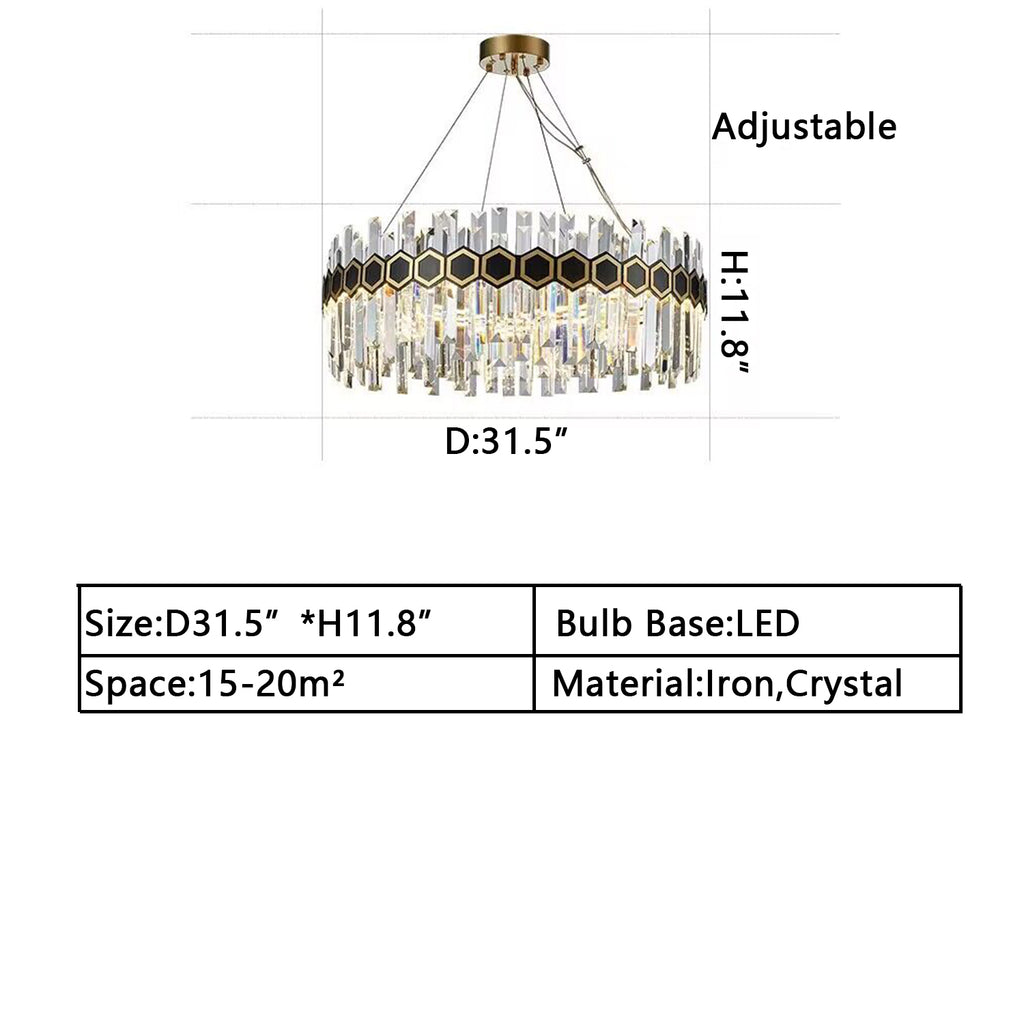 D31.5inches*H11.8inches black and gold crystal chandelier round/rectangle crystal light modern nordic style crystal chandelier for living room/dining room/bedroom/study
