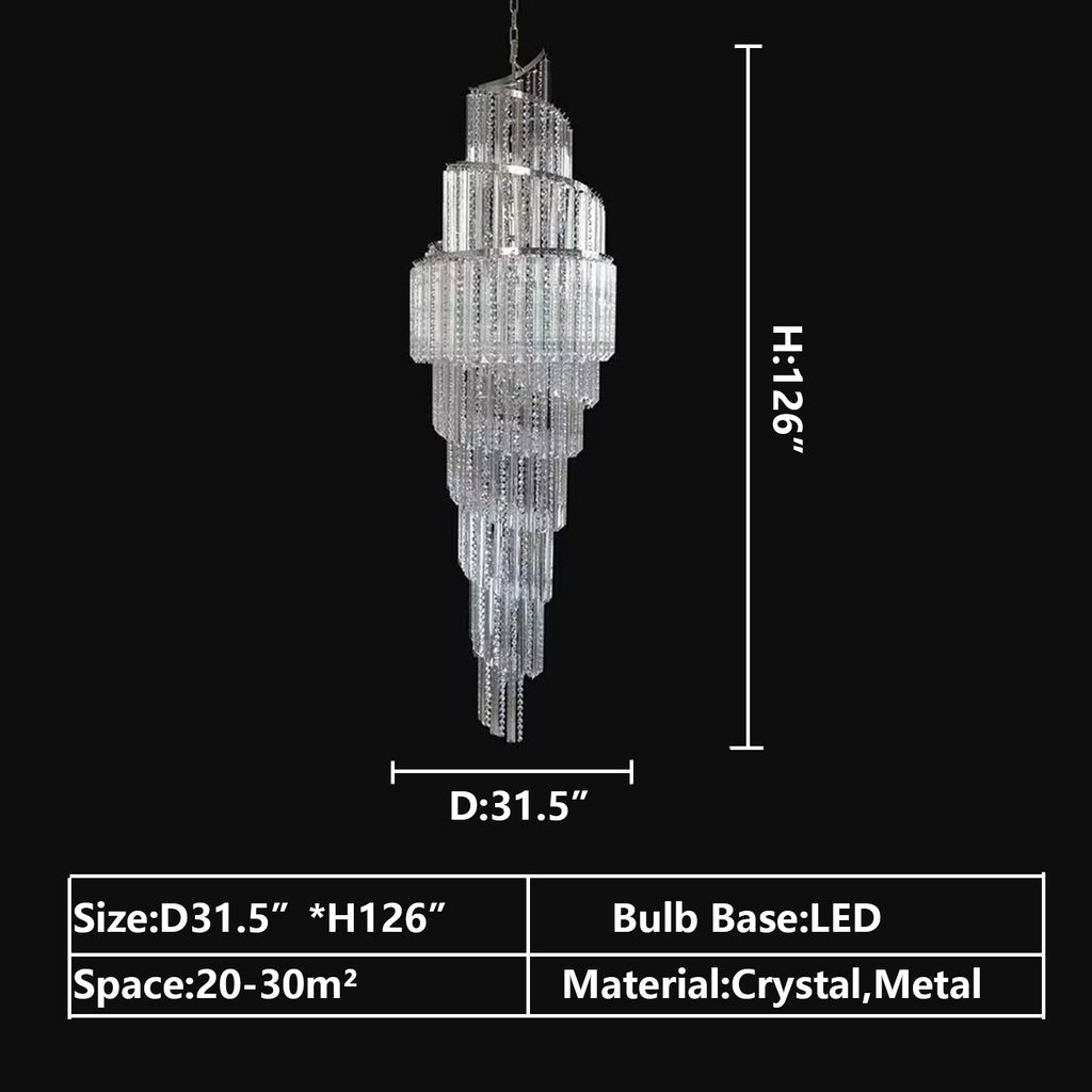 d31.5"*h126" long crystal chandelier Modern spiral crystal chandelier extra large/oversized crtsral light silver/chrome,gold staircase crystal light glass stairwell crystal chandelier