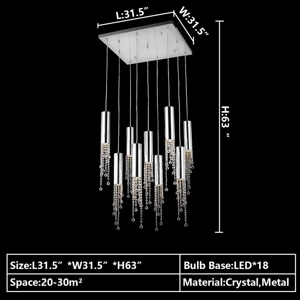 18 Lights:L31.5"*W31.5"*H63" square and rectangle pendant light fixture for kitchen island/dining table/coffee table/bar