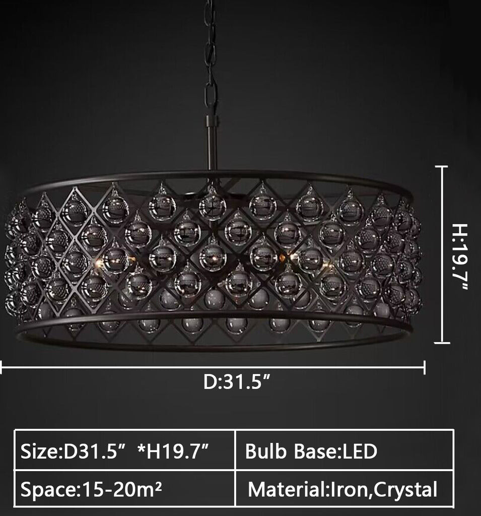 D31.5" Round ceiling/flush mount crystal chandelier modern raindrop American retro/vintage light fixture for living room/entryway/bedroom/front porch ideas/backyard patio designs/apartment decoration/kitchen island/villa hall/foyer