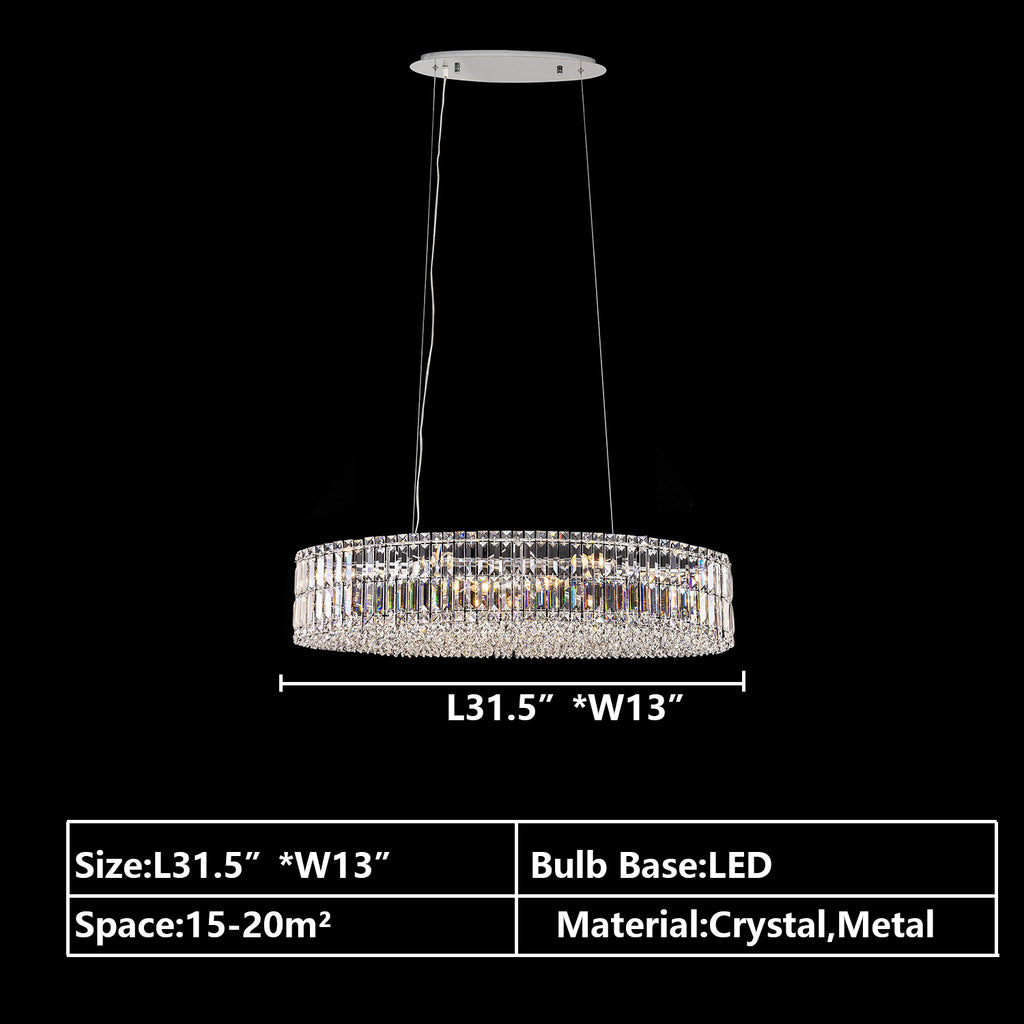 l31.5" rectangle crystal light silver/chrome crystal light fixture pendant light for kitchen island/dining table/dining room/restaurant/bar/coffee table