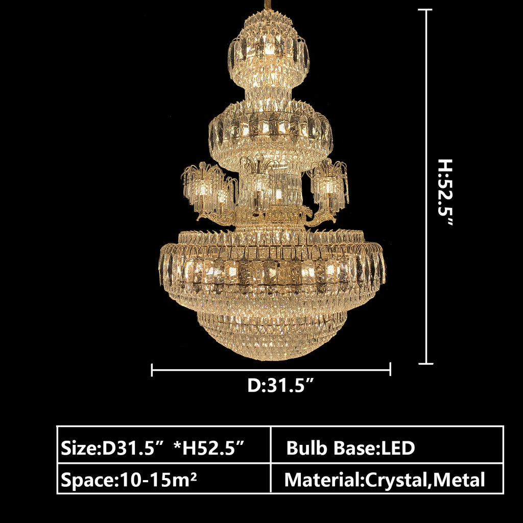 D31.5"*H52.5"  Extra Large Multi-layer Luxury Crystal Chandelier for Big Hallway/Foyer/2-Story Living Room  Modern Stylish 4 Tiers Chandelier Opulent Crystal LED Ceiling Hanging Light in Gold for Lobby