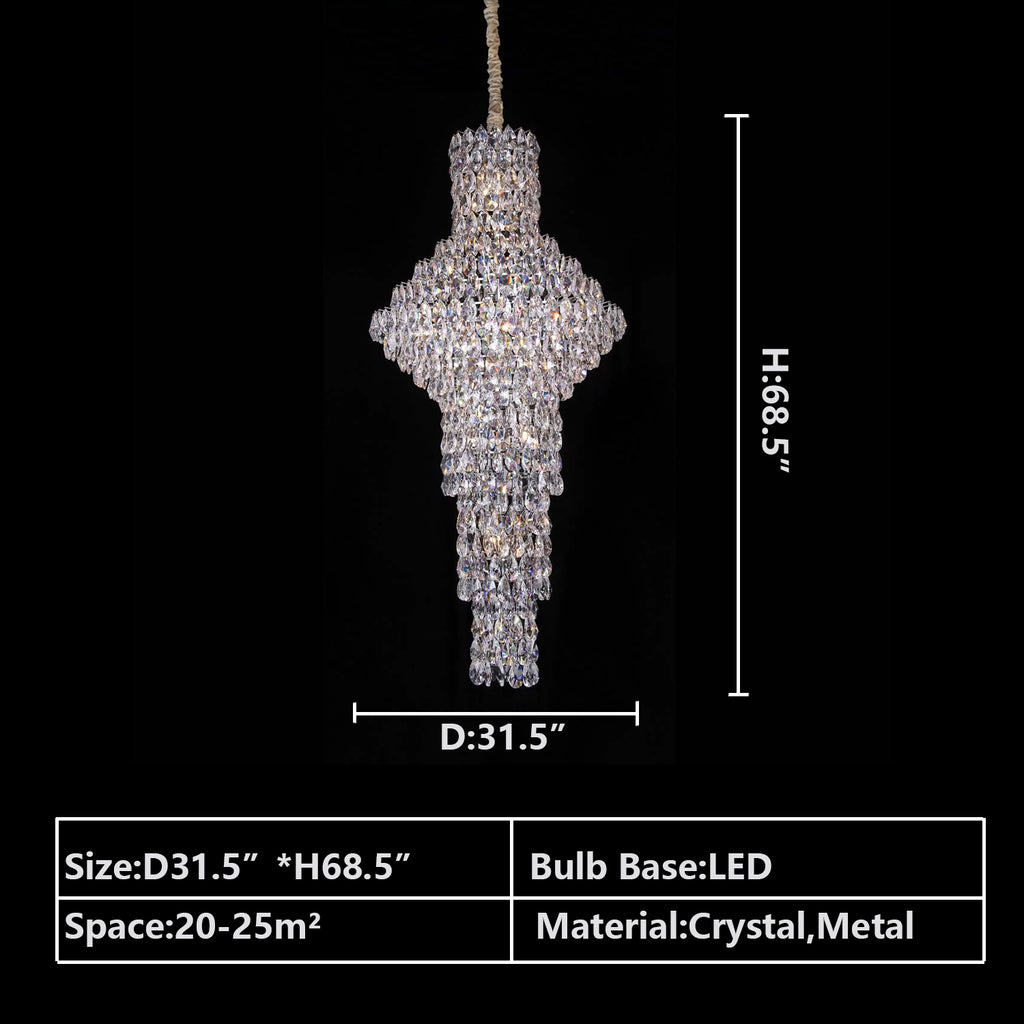 d31.5"*h68.5" Modern silver crystal chandelier multi-layers extra large/oversized classic/traditional light fixture for 2-story/duplex buildings stairs/foyer/entryway/hallway