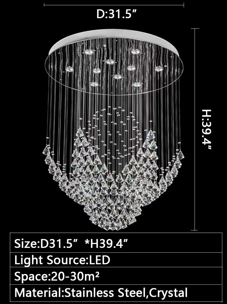 D31.5"*H39.4" Extra large crystal chandelier ceiling/flush mount crystal light round modern creative fashion villas/duplex buildings/lofts/high floor light for dining room/living room/foyer/staircase/stairwell/entryway/entrance
