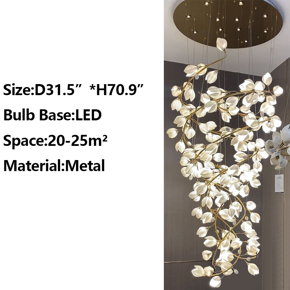 D31.5"*H70.9" chandelier,chandeliers,ceiling,round,flush mount,extra large,oversize,large,long,huge,big,white,flower,foyer,stairs,entrys,living roo,hall way,high-ceiling room