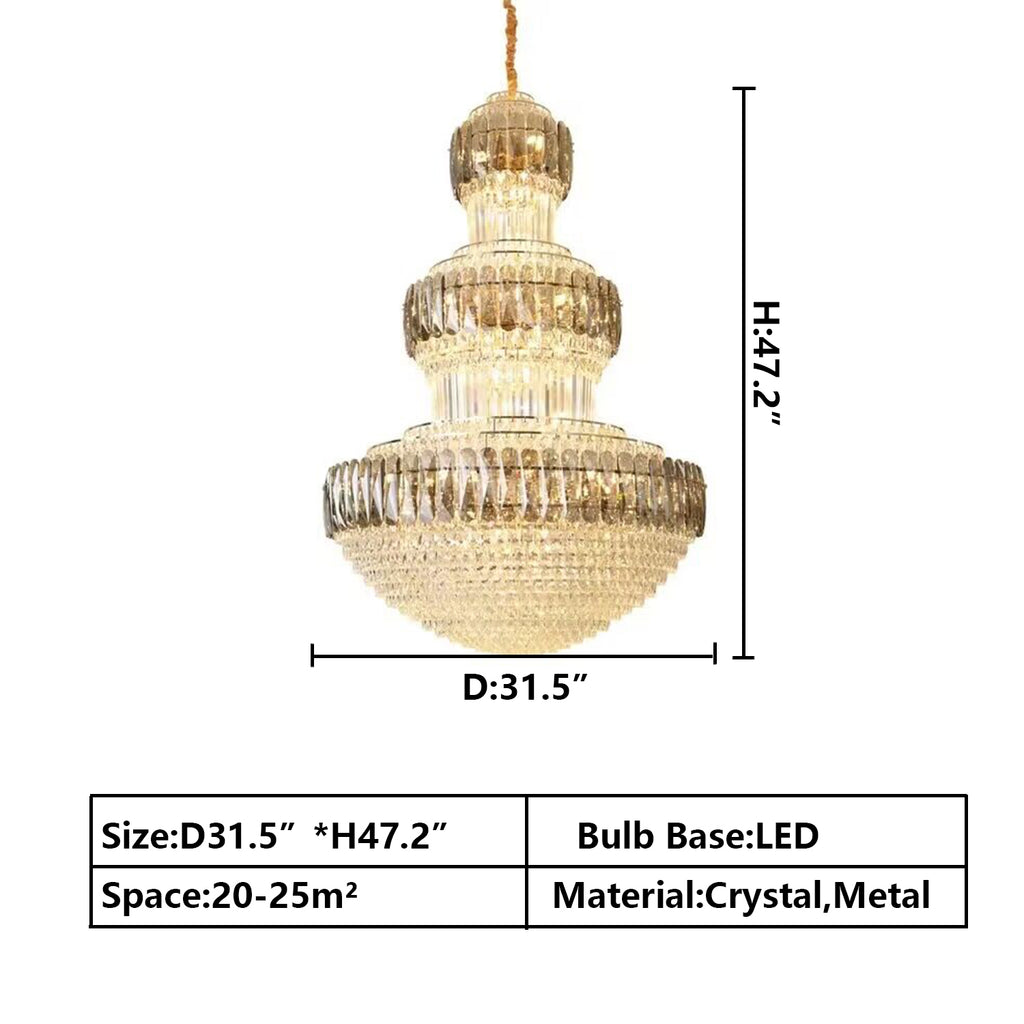 D31.5"*H47.2"Oversized/Extra Large /Huge 3-TIERED Crystal chandelier luxury light fixture round light for big foyer/staircase/hallway/high-ceiling living room hotel lobby,entryway/restaurant/bar/coffee shop