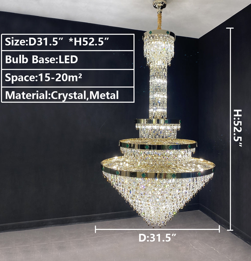 D31.5"*H52.5"  Oversized Multi-Tier Empire Crystal Chandelier for Big Hallway/Foyer/2-Story Living Room