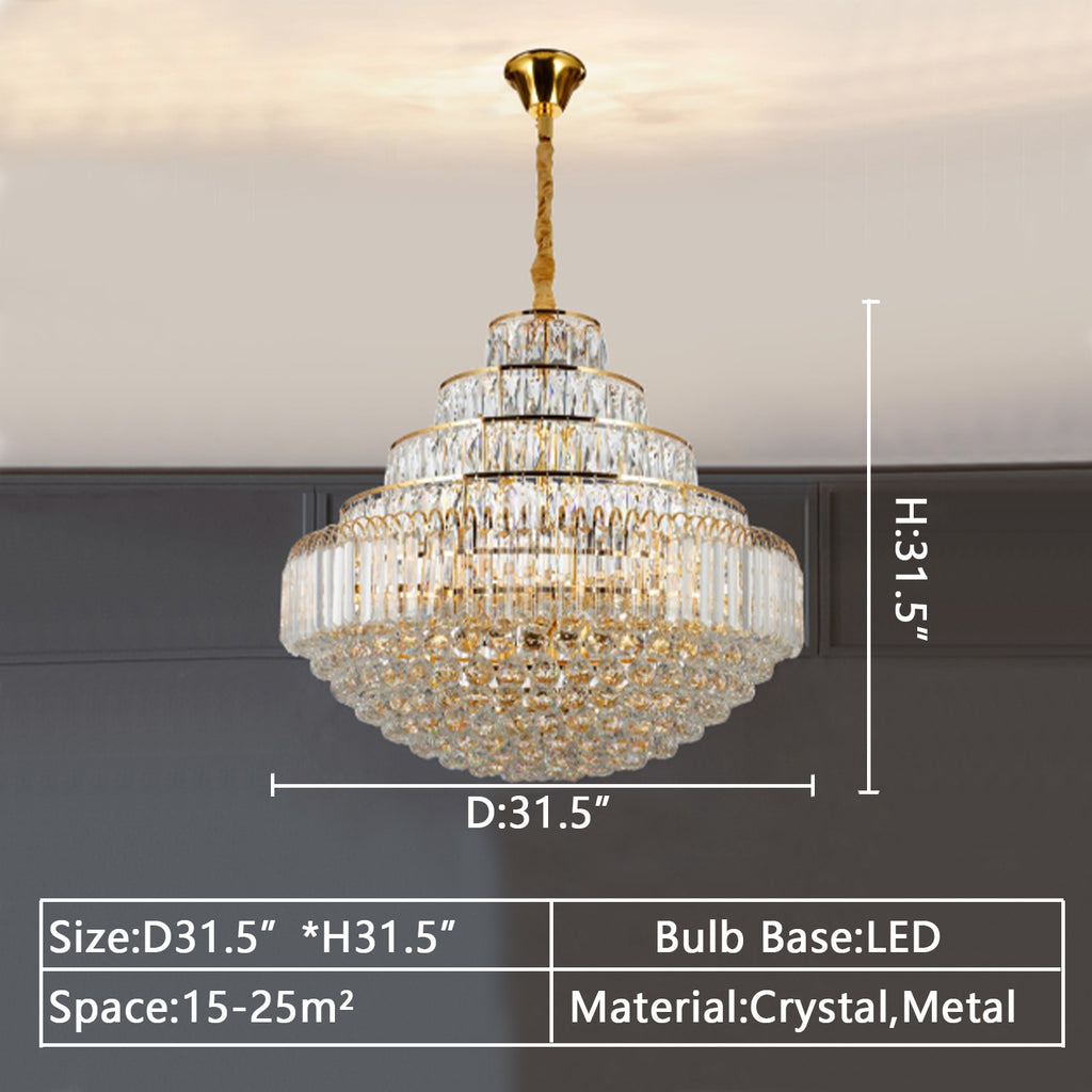 D31.5"*H31.5" Extra Large/oversized multi-layers/tiered crystal chandelier modern round light luxury light fixture for living room/dining room/bedroom/foyer/hallway/restaurant/coffee table/bar/kitchen island
