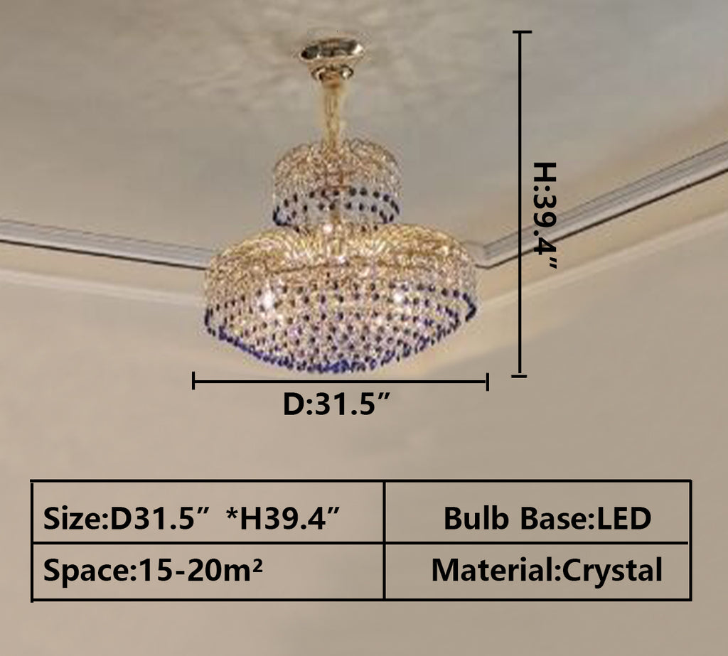 D31.5"*H39.4" modern blue/red/gold crystal bead and chrome/gold light branch light fixture for living room/dining room/bedroom/entryway modern round pendant crystal chandelier