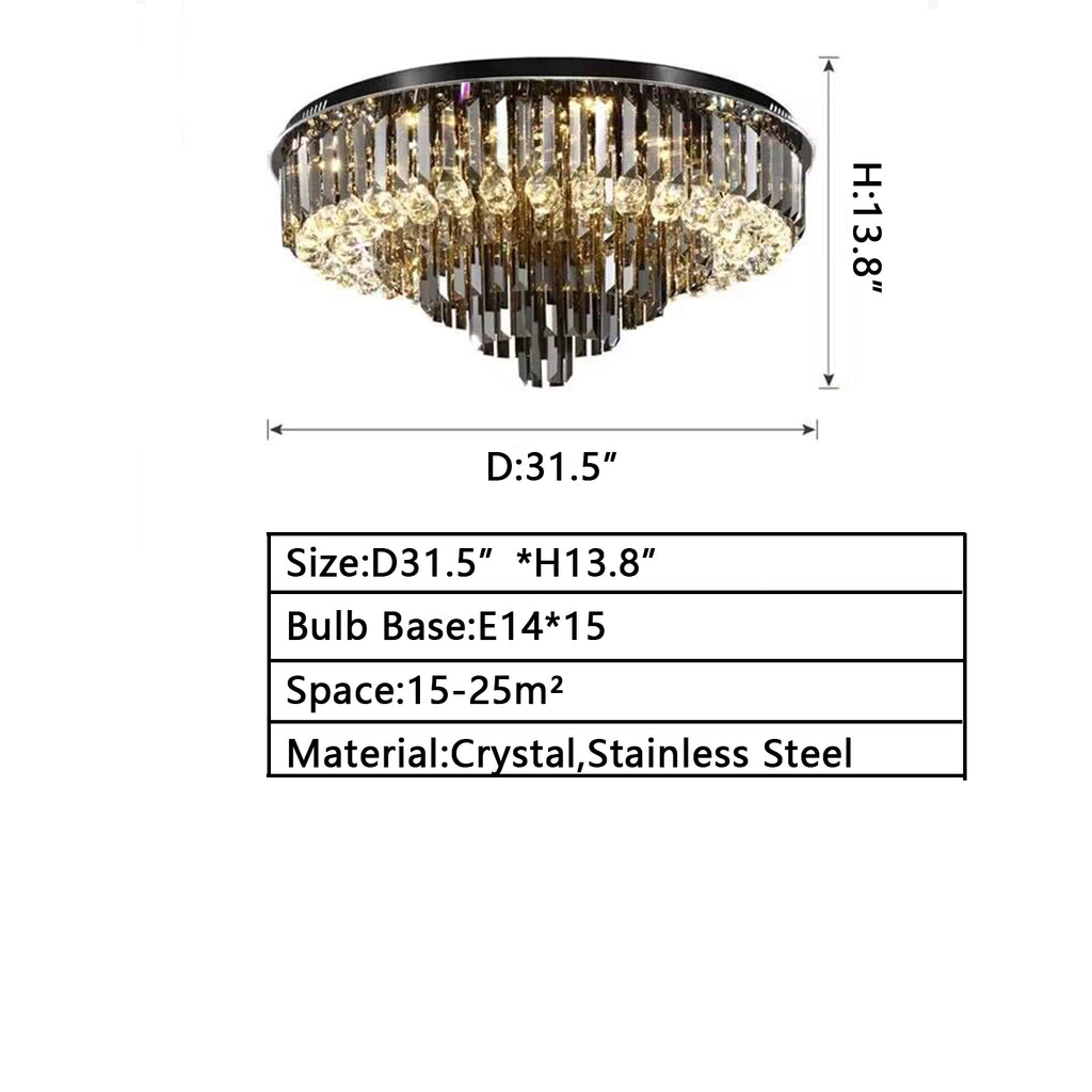 D31.5 INCH eXTRA LARGE crystal chandelier flush mount light ceiling crystal chandelier 3-tier black ice and fire crystal chandelier fringe crystal light for bedroom/living room/dining room/high-ceiling home/low-ceiling home/big space 