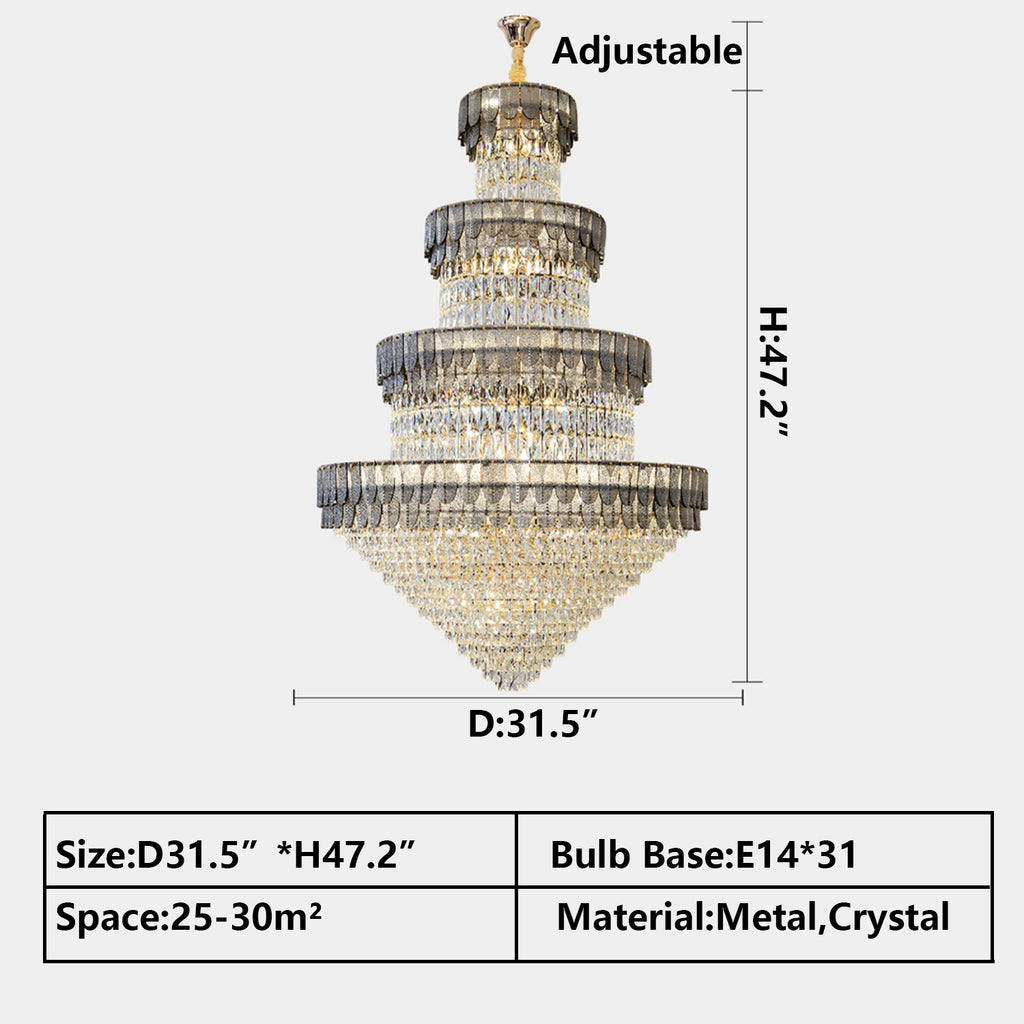 D31.5"*H47.2" 31 LIGHTS Luxury Gold Extra Large/Oversized/huge Crystal Chandelier Multi-layers/tiered Crystal Chandelier for high-ceiling living room/foyer/staircase,2-story/duplex buildings /hotel lobby/hallway