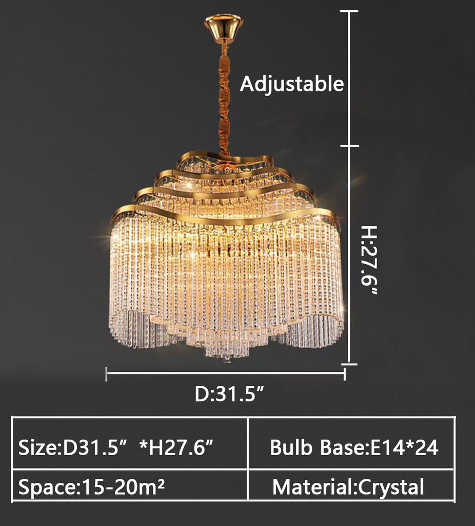 D31.5"*H27.6" candelabru modern light luxury tassel crystal chandelier tiered light for foyer/staircase/entryway/living room/hallway/entrance/bedroom  coffee table /bar
