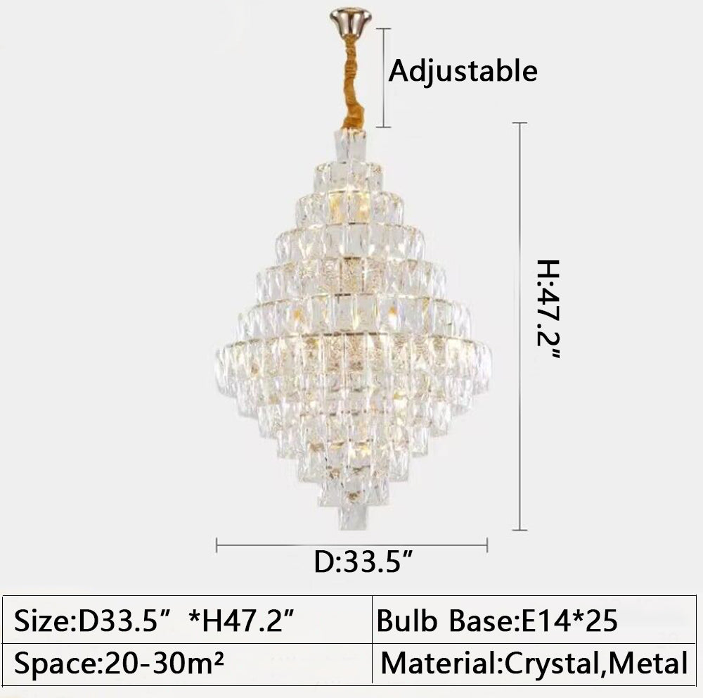 D33.5"*H47.2" Extra large/oversize Modern Honeycomb Long Crystal Chandelier,Large Luxury Light Fixture For Foyer/Staircase/Hallway